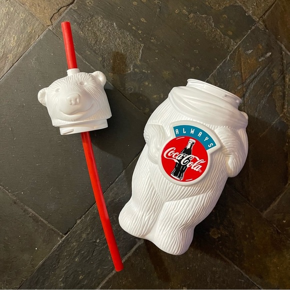 Vintage 1990s Coca-Cola Collectible Polar Bear Plastic Cup with Straw 9" - Picture 3 of 3